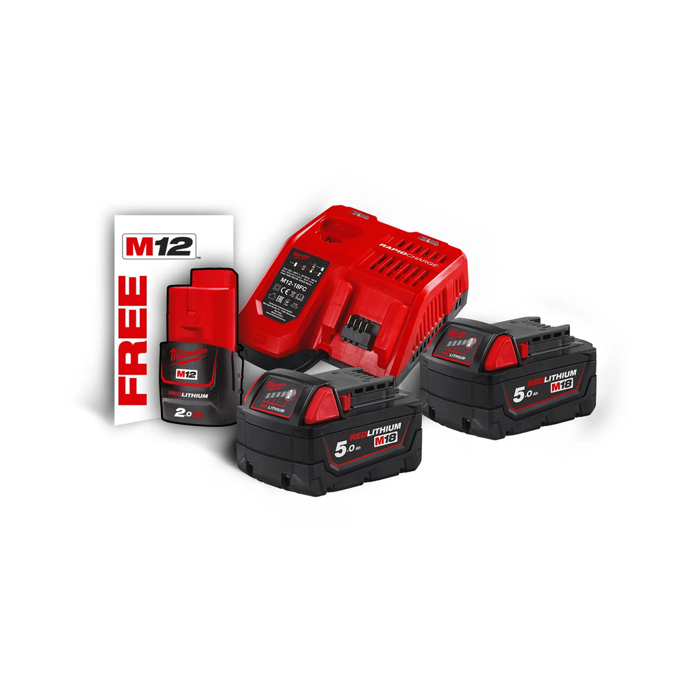 Новинка! Энергокомплект Milwaukee M18 NRG-502: ДВА Аккумулятора M18 B5 FORGE, Аккумулятор M12 B2, Быстрое зарядное устройство M12-18 FC 4933459217