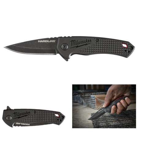 Новинка! Нож складной выкидной с гладким лезвием MILWAUKEE HARDLINE FOLDING KNIFE SMOOTH, лезвие 64 мм D2 сталь 4932492452
