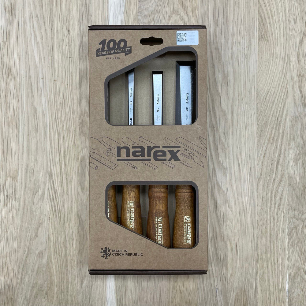ЦЕНЫ НИЖЕ ХИТ! Набор из 4 столярных плоских стамесок NAREX PREMIUM 8,10,16,32 мм в коробке 863202