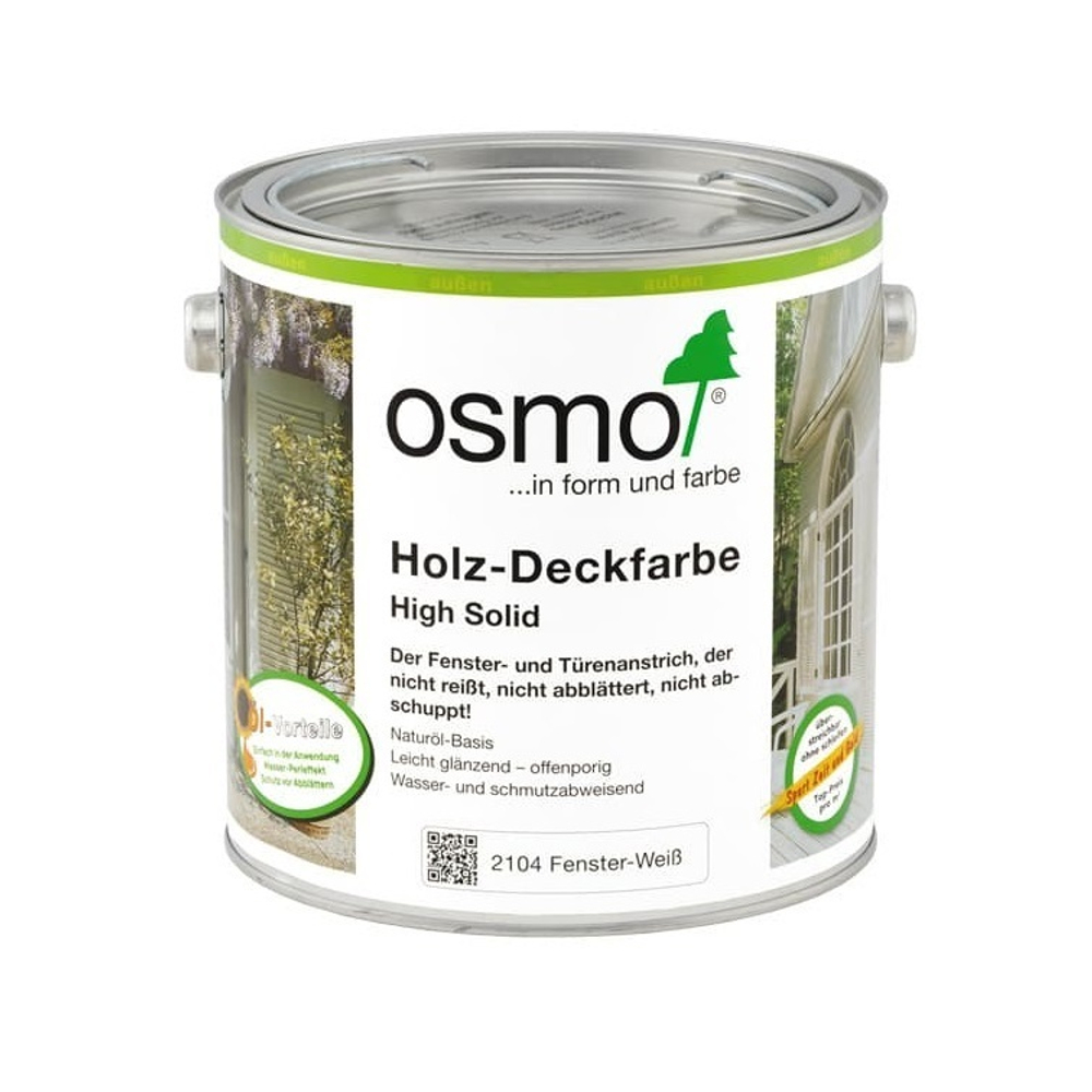 Белая краска для окон и дверей Osmo 2104 непрозрачная 2,5 л HOLZ-DECKFARBE для наружных работ Osmo-2104-2,5 11200003