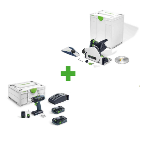 Новинка! Комплект аккумуляторный FESTOOL БАЗОВЫЙ: Дрель - шуруповёрт T 18+3 HPC 4,0 I-Plus с двумя аккумуляторами, быстрозарядным устройством 576446 и Погружная пила TSC 55 18/36 В KEB-Basic 576712 в систейнерах N0154-2AM