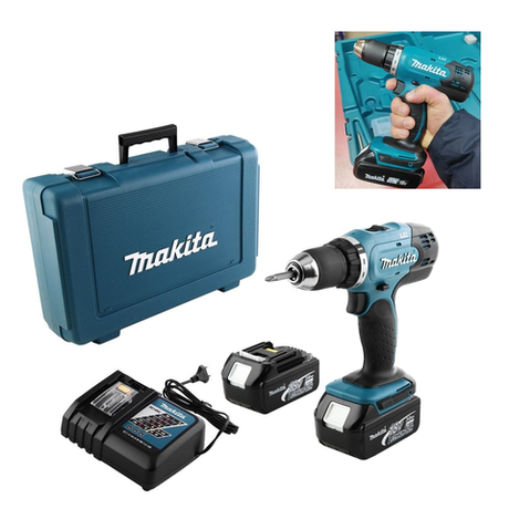 Новинка! КОМПЛЕКТ: Аккумуляторная дрель - шуруповерт Makita LXT 18В, Два аккумулятора 3 Ач, Зарядное устройство, кейс DDF453RFE