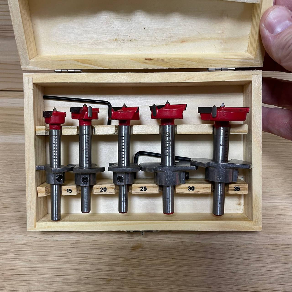 ХИТ! Набор 5 шт. сверл форстнера с регулируемым ограничителем врезания PROCUT Greencut 15, 20, 25, 30, 35 мм в коробке DL01005