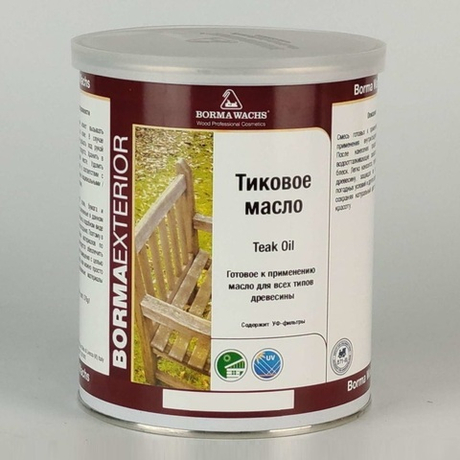 Новинка! Масло тиковое (тара 1 л) для внутренних и наружных работ бесцветное TEAK OIL Borma EN0361
