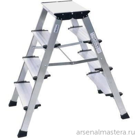 Двусторонняя складная алюминиевая подставка Krause TREPPO c широкими ступенями 2х4 126047