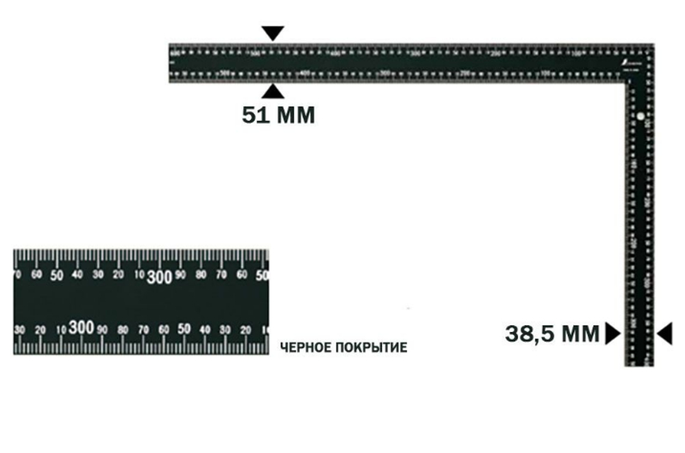 ХИТ! Мощный столярный угольник плоский Shinwa 600 х 400 мм отсчёт нижней шкалы - от внутреннего угла чёрный Sh 64548 М00013244