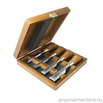 ЛЕТОМ НИЖЕ ХИТ! Набор столярных коротких стамесок Narex Wood Line Plus в деревянном кейсе 4 шт 6, 12, 20, 26 мм 853750