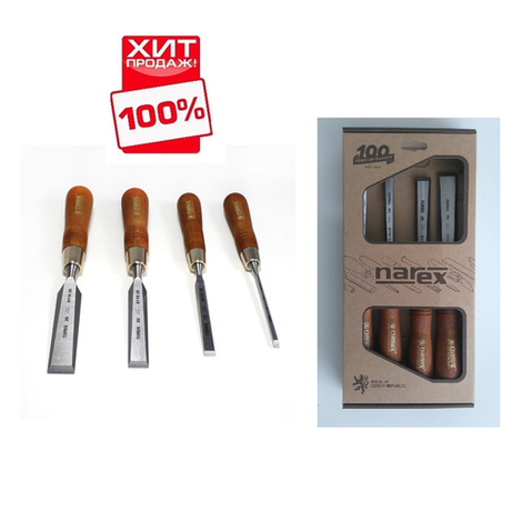 ХИТ! Набор из 4 столярных стамесок NAREX PREMIUM в картонной коробке 6, 12, 20, 26 мм 863201