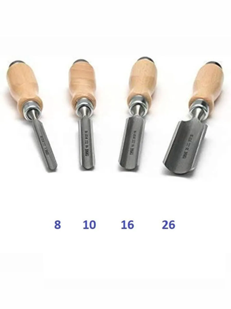 Новинка! Набор из 4 шт профессиональных полукруглых стамесок NAREX Wood Line Profi 8, 10, 16, 26 мм ручка из бука, светлые 863510