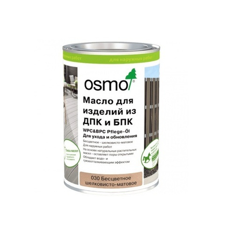 Масло для изделий из ДПК, БПК Osmo 030 Бесцветное шелковисто-матовое 1 л для ухода обновления изделий из древесно - полимерных и бамбук - полимерных композитных материалов WPC BPC Pflege-O для наружных работ Osmo 11500111