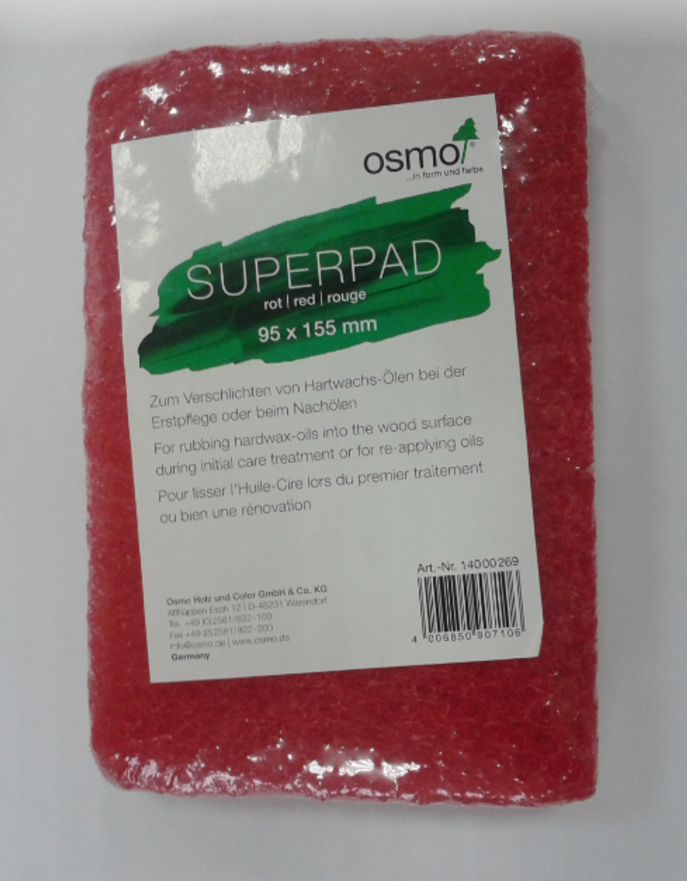 ХИТ! Пад красный Osmo 95 х 155 мм для легкой шлифовки Superpad rot 14000269