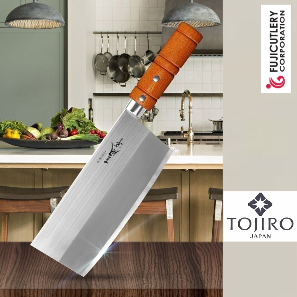 ХИТ! Японский Кухонный Нож топорик Цай-Дао Fuji Cutlery Special series длина лезвия 175 мм сталь Мо-V рукоять дерево заточка 3000 Tojiro FA-70