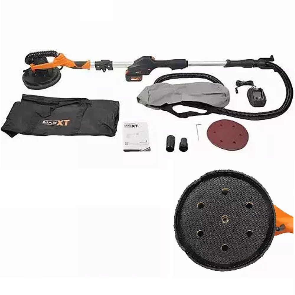 Новинка! Аккумуляторная шлифовальная машинка СКЛАДНАЯ MAXXT бесщеточный мотор, 20V/4.0A с аккумулятором и зарядным устройством, тарелка 225 мм,в чехле, для стен и потолков, по гипсокартону BR7201-7