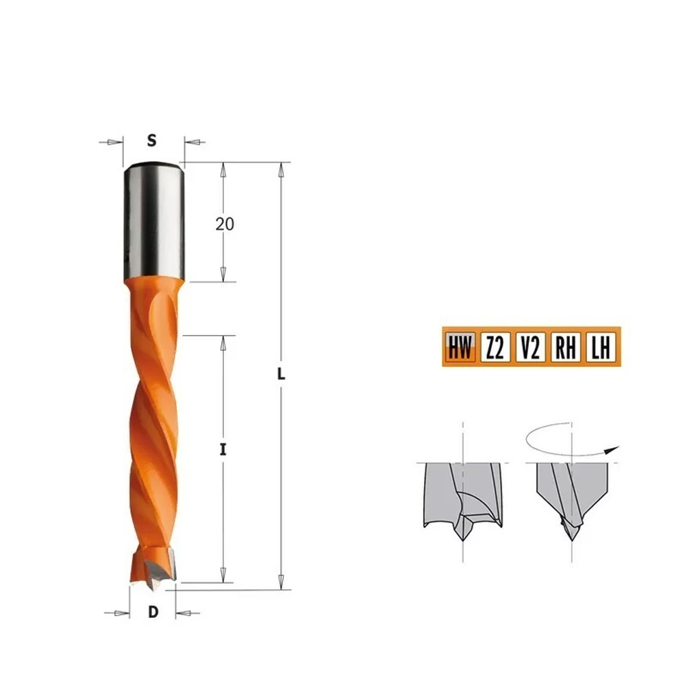 Новинка! Сверло HW глухое CMT для присадочного станка 10 x 43 x 70 мм Z=2+2 S=10 x 20 мм RH 309.100.11