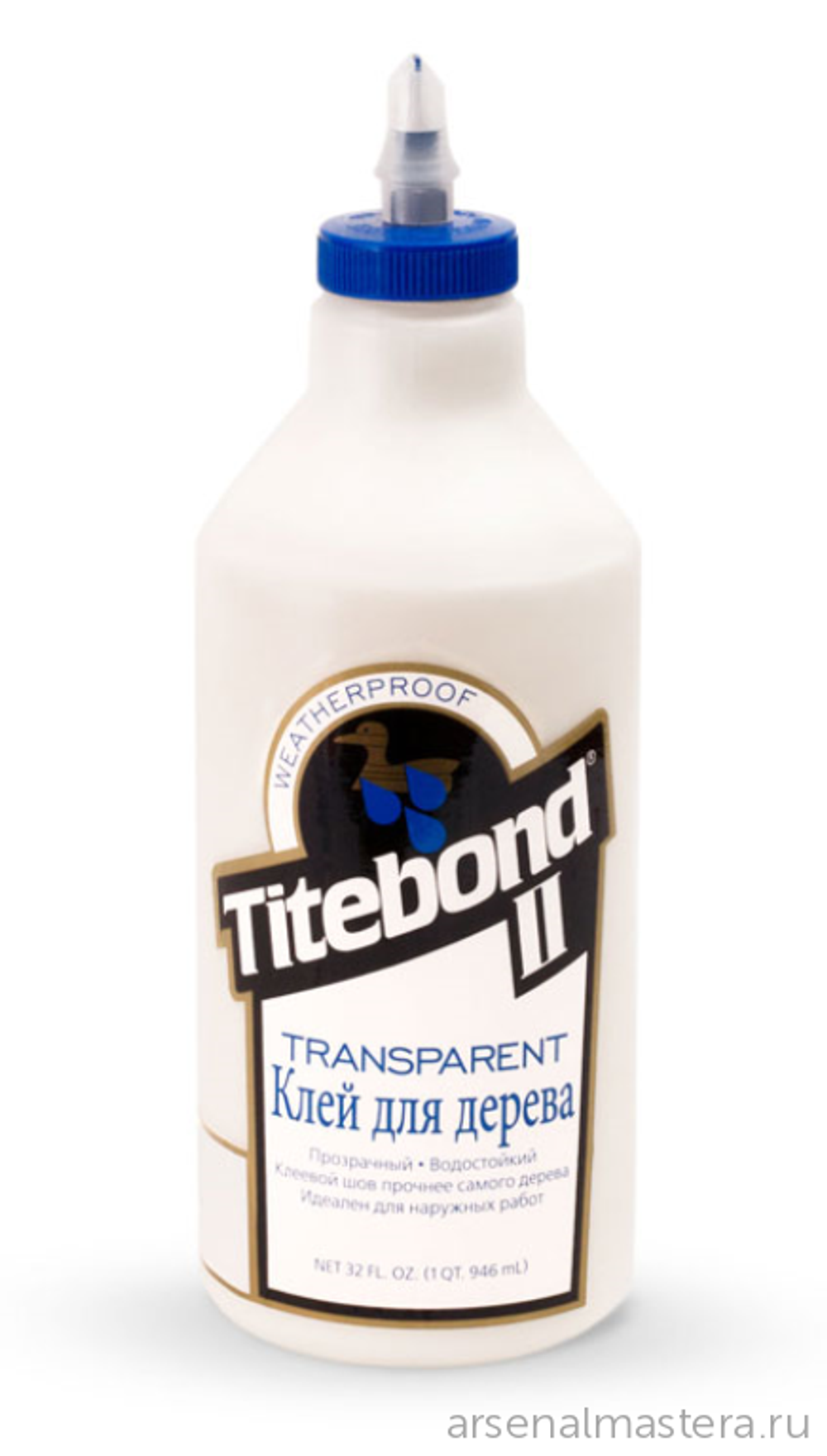 ХИТ! Клей столярный влагостойкий TITEBOND II Transparent Premium Wood Glue 1125 прозрачный 946 мл TB1125