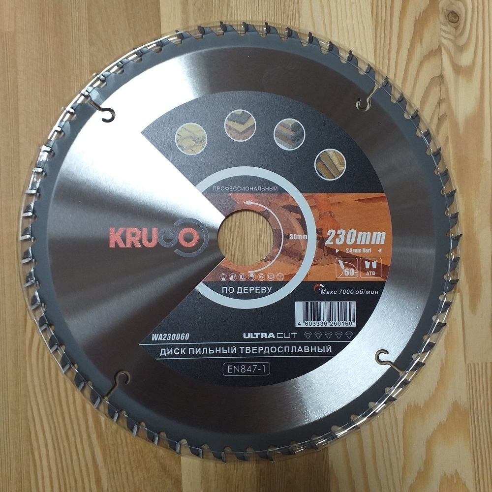 Диск пильный по дереву универсальный 230 x 2,4 / 1,6 x 60T x 30 мм торцовка KRUGO WA230060