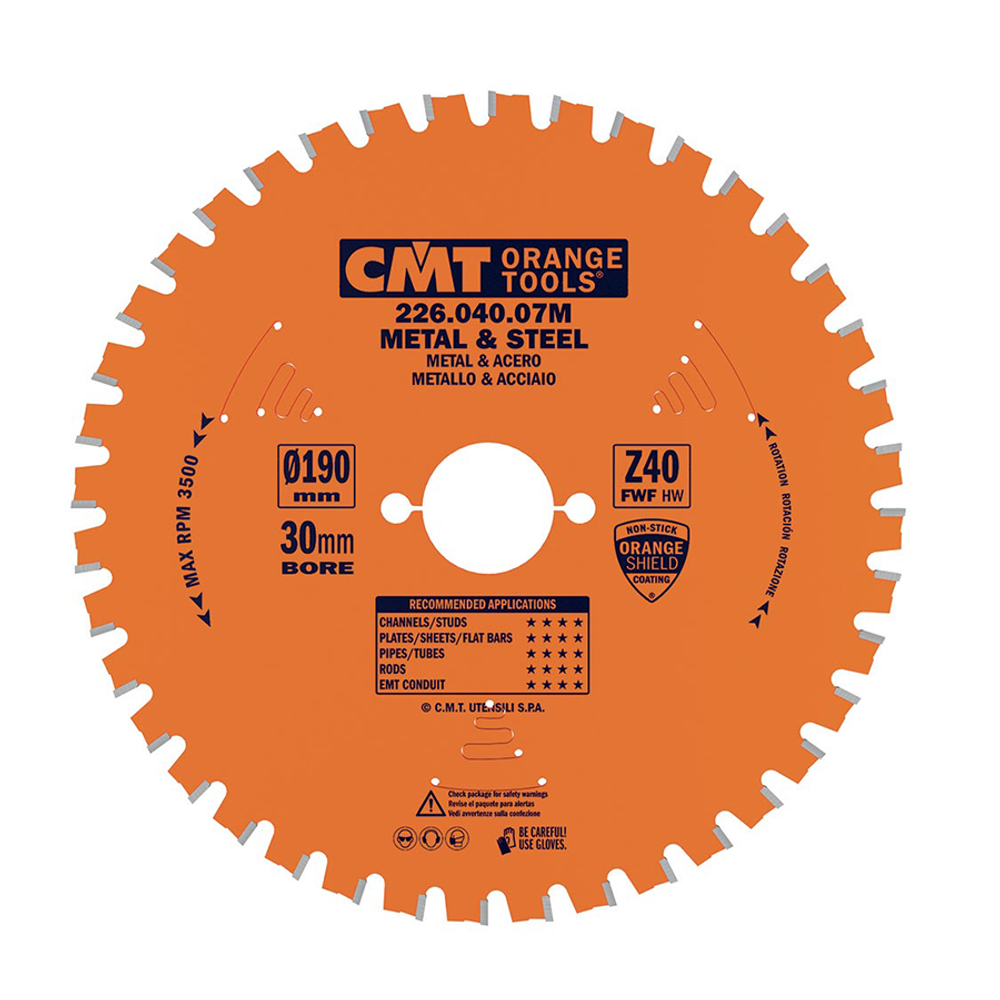 Новинка! Диск пильный CMT 190 x 30 x 2,0/1,6 мм 0° FWF Z=40 3500 об/мин, по стали сухой рез 226.040.07M