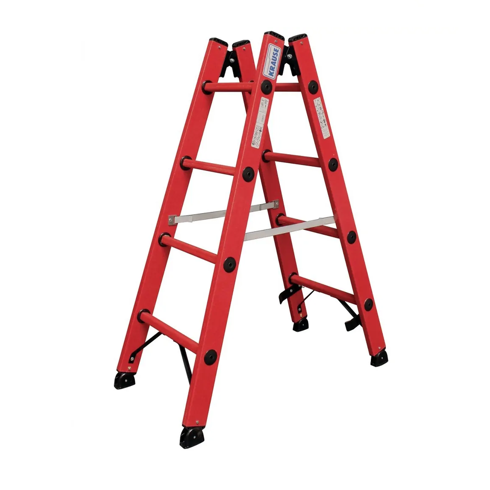 Новинка! Диэлектрическая двухсторонняя стремянка KRAUSE 2 х 4 с боковинами и перекладинами из усиленного стекловолокном пластика 819703