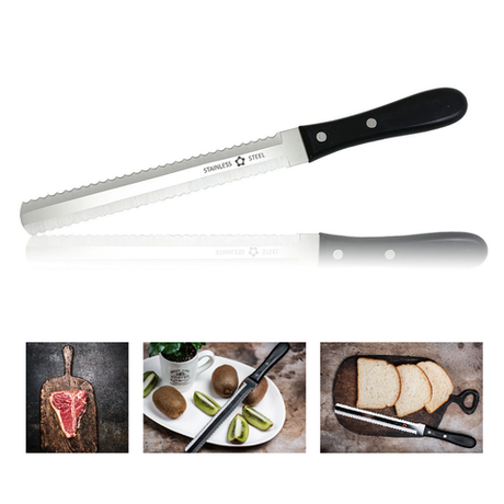 Новинка! Японский Кухонный нож TOJIRO FUJI CUTLERY Серия Special series для замороженных продуктов, костей, хрящей, длина ножа 315 мм, лезвия 190 мм, сталь Мо-V, рукоять термопластик, заточка серрейтор FG-3400