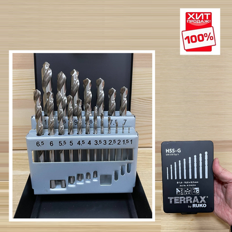 ХИТ! Набор из 19 шт сверл спиральных по металлу RUKO HSS-G TERRAX by 1-10 мм, в кейсе A214214