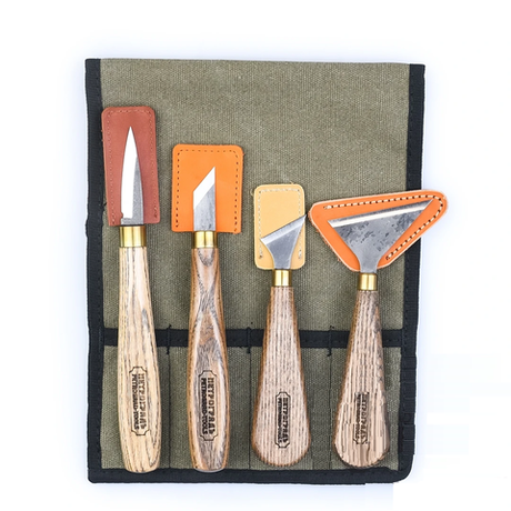 Новинка! Набор для резьбы по дереву 4 предмета ПЕТРОГРАДЪ N8 для геометрической резьбы в скрутке М00016093