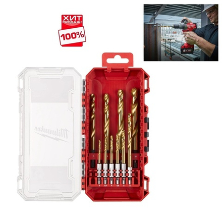 ХИТ! Набор сверл по металлу 10 единиц RED HEX - SHOCKWAVE HSS-TiN Shockwave HSS-G Tin Red Hex Set - 10 pc MILWAUKEE 4932493865