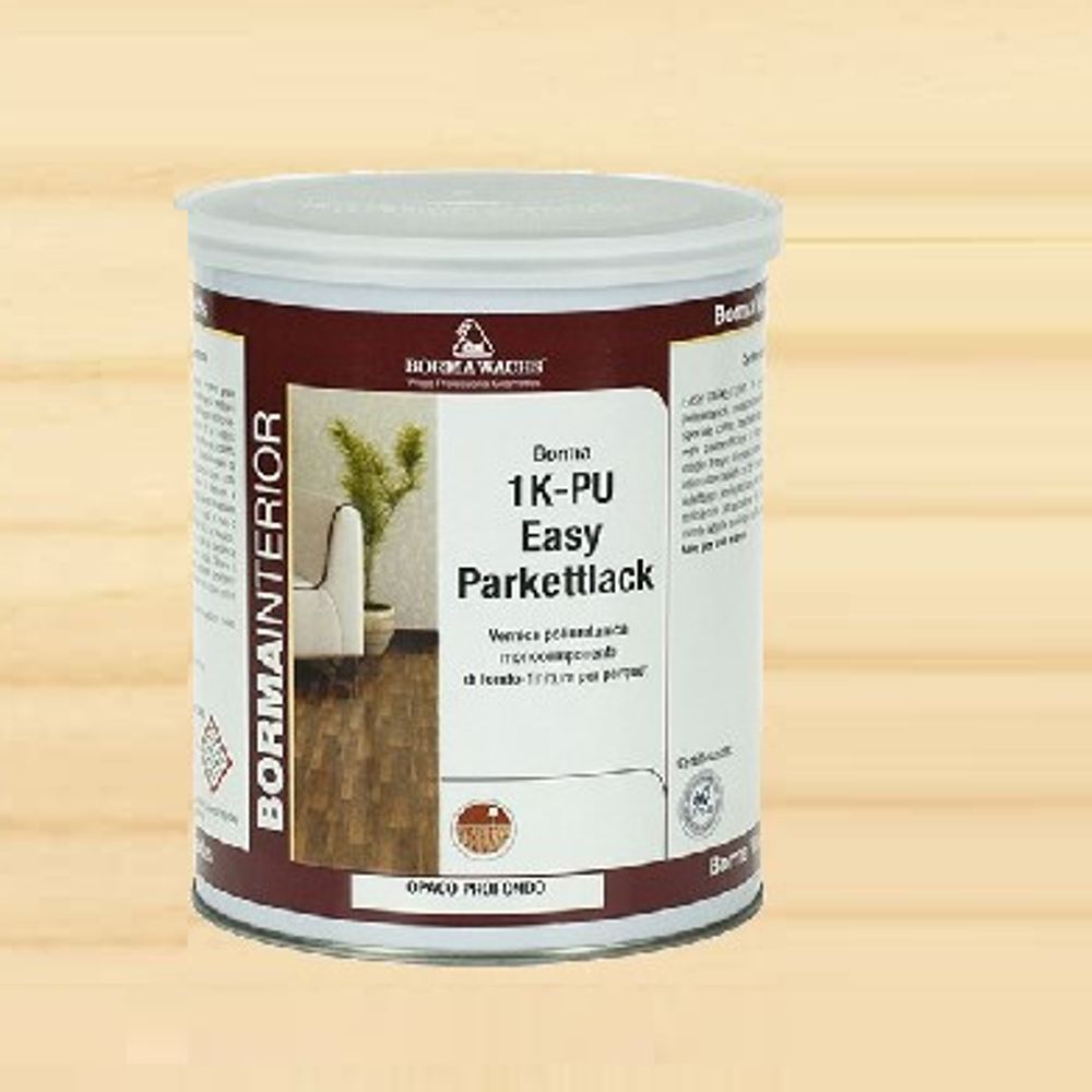 Новинка! Паркетный лак полиуретановый однокомпонентный самогрунтующийся Borma Easy Parkettlack 1K-PU, блеск 30 - 40% бесцветный матовый 2,5 л, для внутренних работ 4161-30.PU
