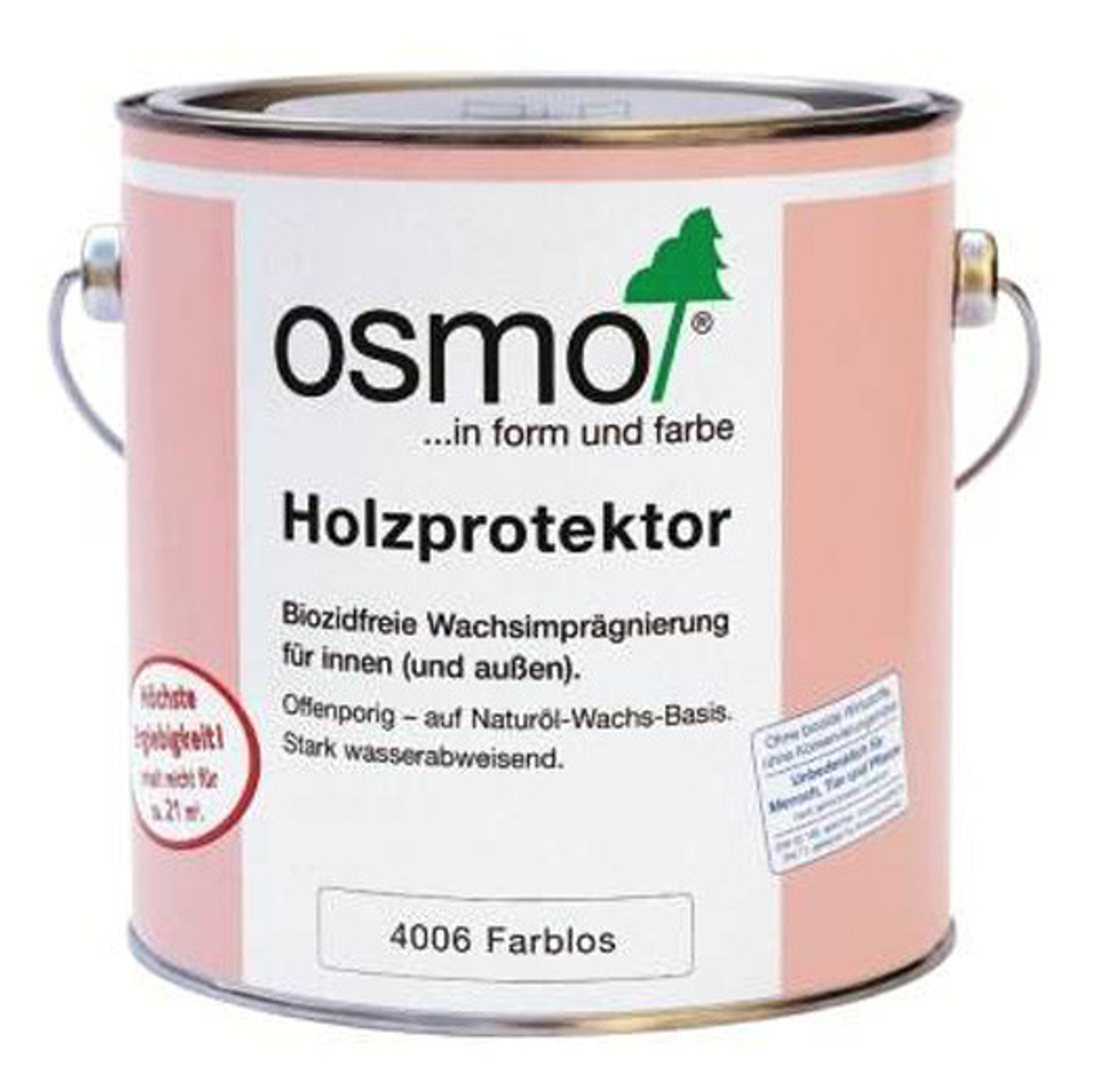 Пропитка для древесины с водоотталкивающим эффектом Osmo 4006 Бесцветная 2,5 л  для кухонных столешниц, рабочих поверхностей и мебельных щитов Holzprotektor для внутренних работ Osmo-4006-2,5 12300002