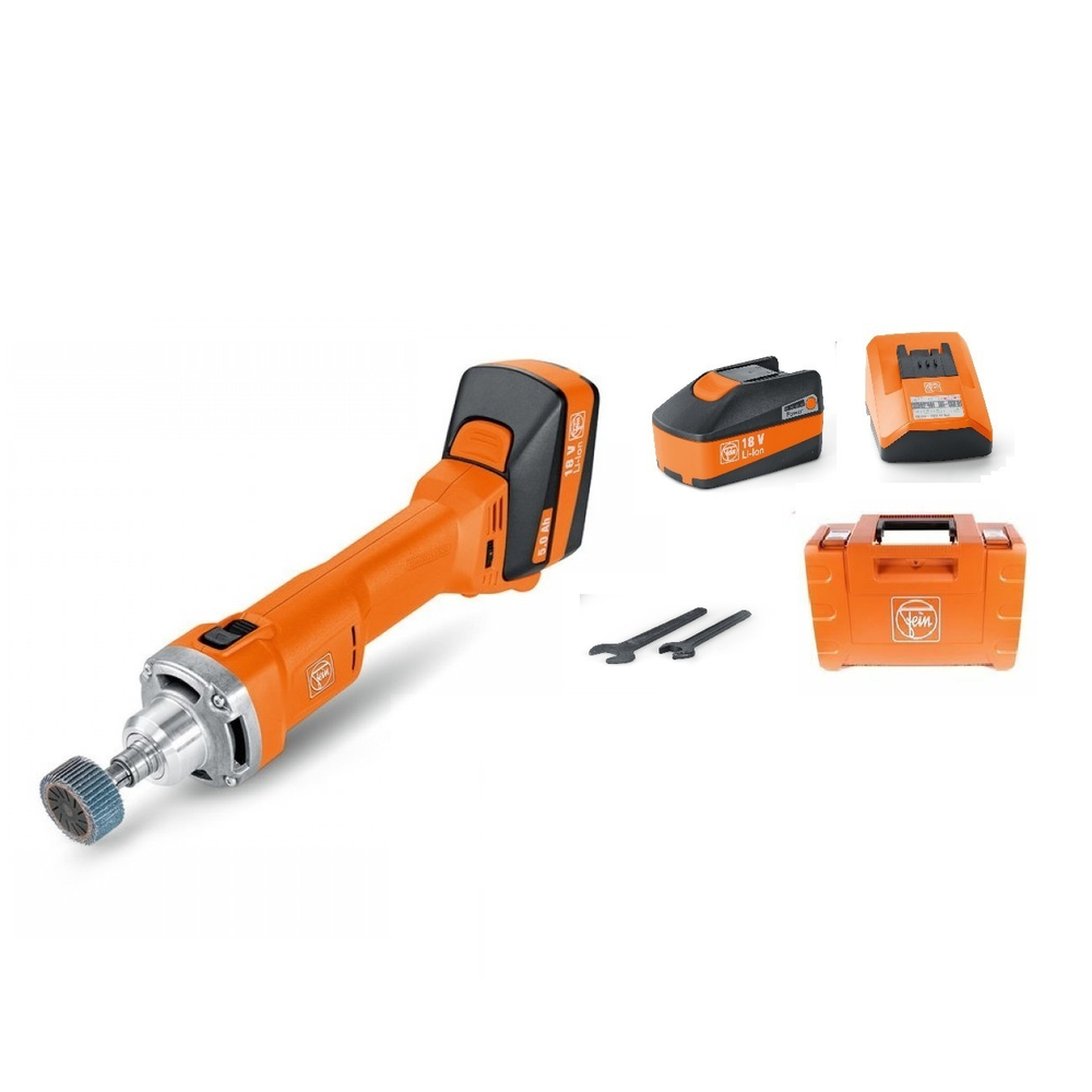 ХИТ! Комплект AGSZ 18-280 BL Машина шлифовальная прямая аккумуляторная 18V230V50H, Два аккумулятора, устройство для ускоренной зарядки ALG 50 в кейсе Fein 71230161000