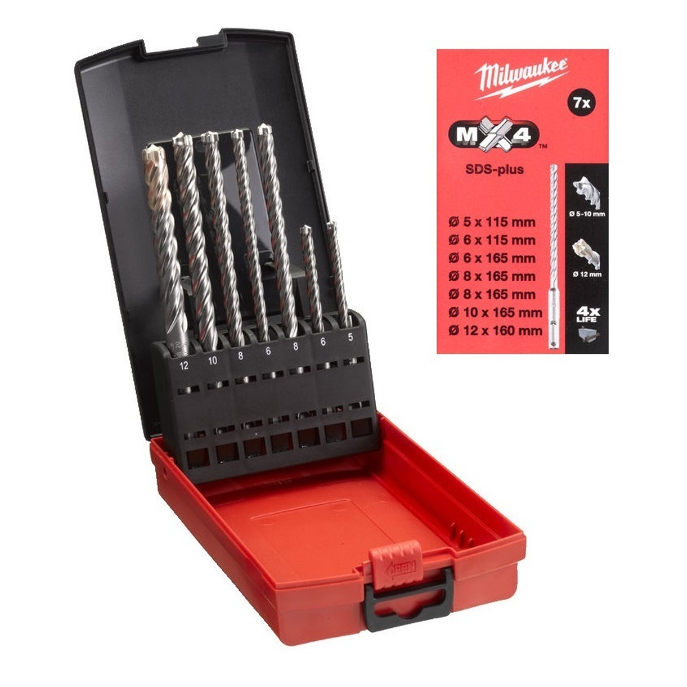 ХИТ! Набор буров 7 шт MX4 SDS плюс с 4 режущими кромками MILWAUKEE 4932478626