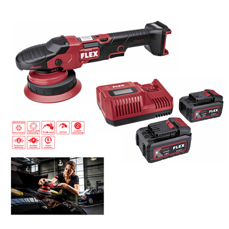 Новинка! Комплект XFE 15 150 18-EC Set Аккумуляторная полировальная машина эксцентриковая FLEX 18 В со свободным ходом, Два Аккумулятора AP 18/5.0, Зарядное устройство CA 12/18 230/CEE 533021