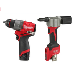 УДОБНЫЙ КОМПЛЕКТ: Аккумуляторный Шуруповерт M12 FUEL FDD2-202X с 2 аккумуляторами, быстрозарядным устройством 4933479873 и Заклепочник M12 BPRT-0 4933464404 MILWAUKEE N069-2AM