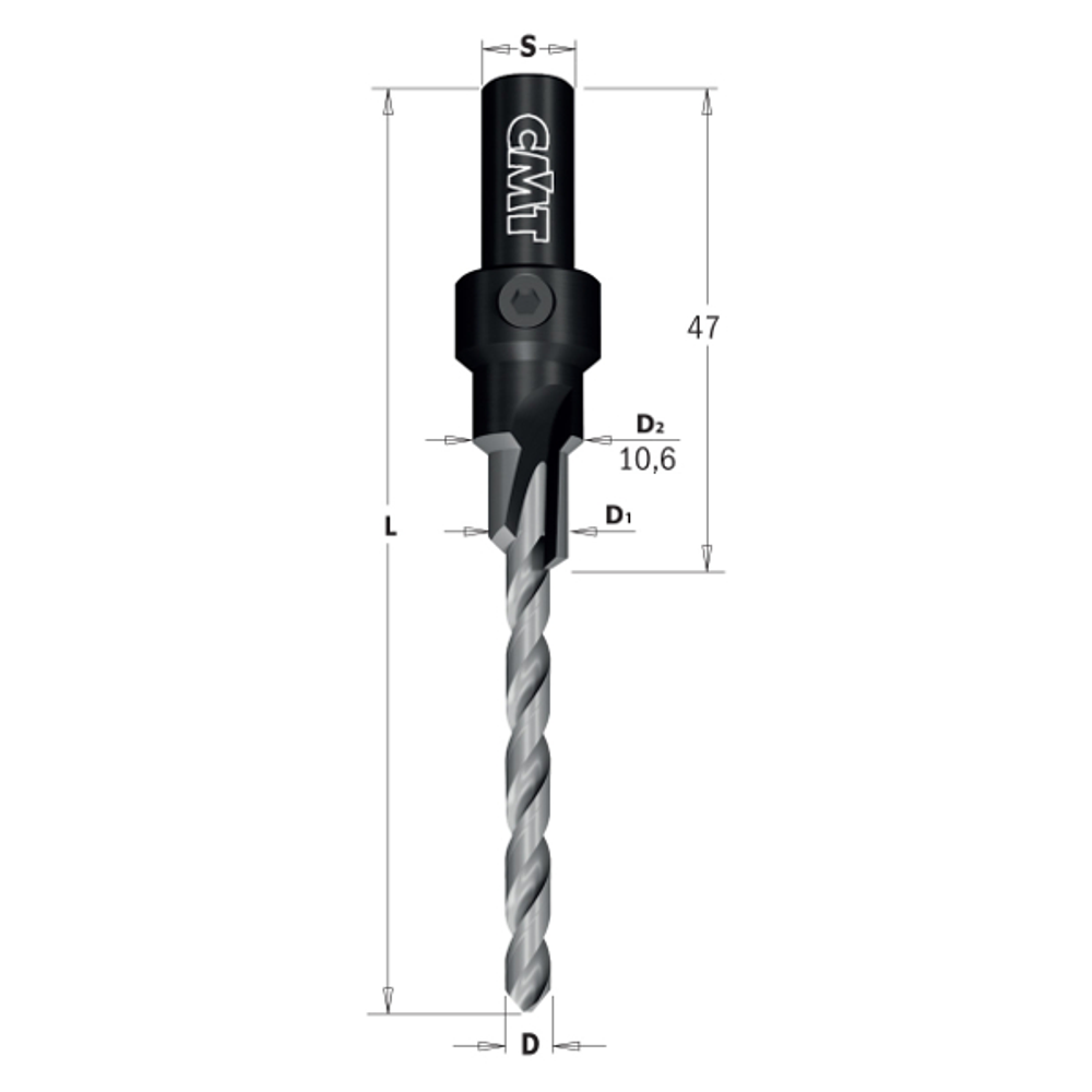 ХИТ! Сверло с зенкером под конфирмат (евровинт) SP 10,6 x 87 Z1 S 9 RH CMT 515.042.31