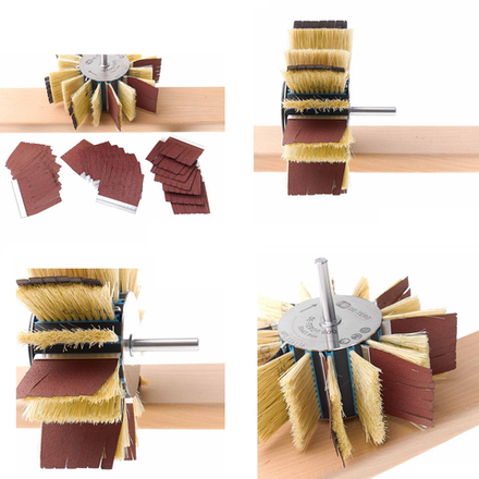 ЗИМНЯЯ АКЦИЯ! Набор для шлифовки торцов древесины DE-TERO. Переходная втулка ROQ, 16 шт Щеток опорных, 24 шт Абразивных вкладышей Q3 MB2. Для обработки рейки, подносов, чаш, разделочных досок, менажниц, элементов параметрической мебели, беседок, мостиков, скамеек 325369