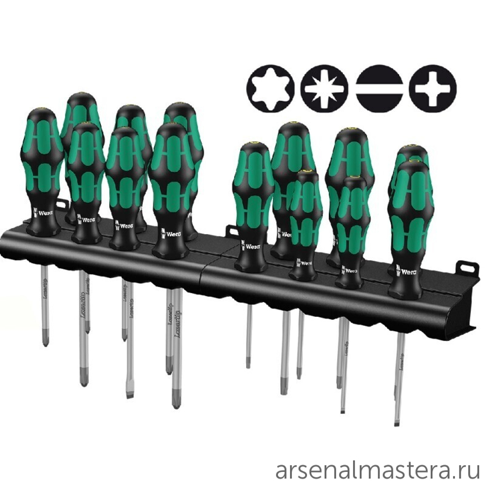 АКЦИЯ WERA ХИТ! Набор 14 предметов ОТВЕРТКИ с двумя подставками, PH 1 / 2 / 3, PZ 1 / 2 / 3, TX 10 / 15 / 20 / 25 / 30, SL 3.5 / 4 / 6.5 Kraftform Big Pack 300 WERA WE-105630