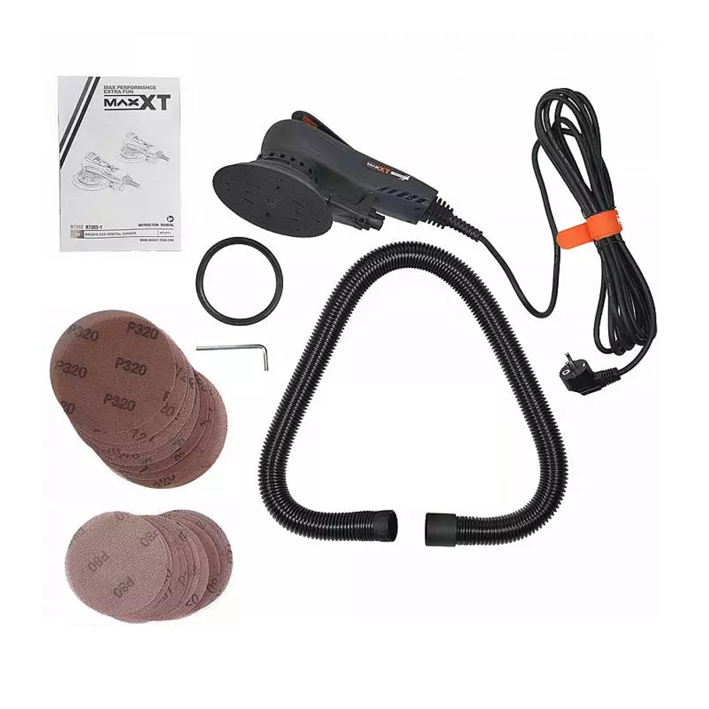 Новинка! Электрическая эксцентриковая бесщеточная шлифмашинка ручная 220V / 50Hz 350W, Диск 150 мм Ход 5 мм, магнитный тормоз MAXXT MOS350C-150-5.0