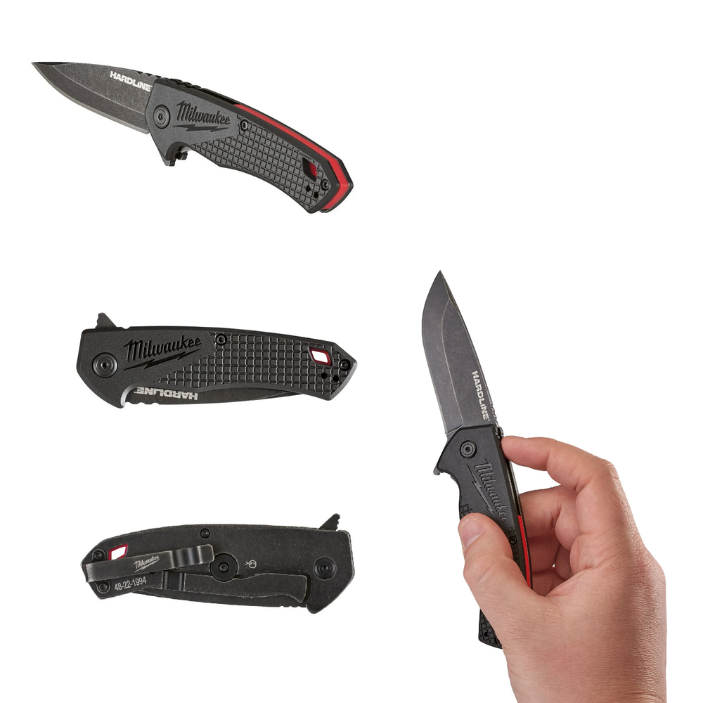 Новинка! Нож складной выкидной с гладким лезвием MILWAUKEE HARDLINE FOLDING KNIFE SMOOTH, лезвие 64 мм D2 сталь 4932492452