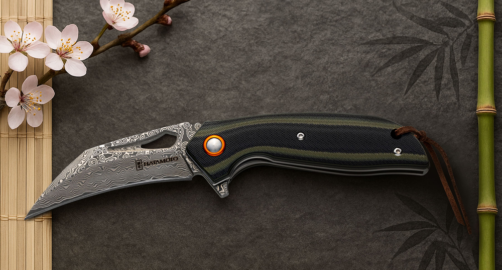 Новинка! Нож японский складной Tojiro Hatamoto, дамасская сталь VG-10 110 слоев, 1000 грит, рукоять G10, клинок 78 мм HFK-2459