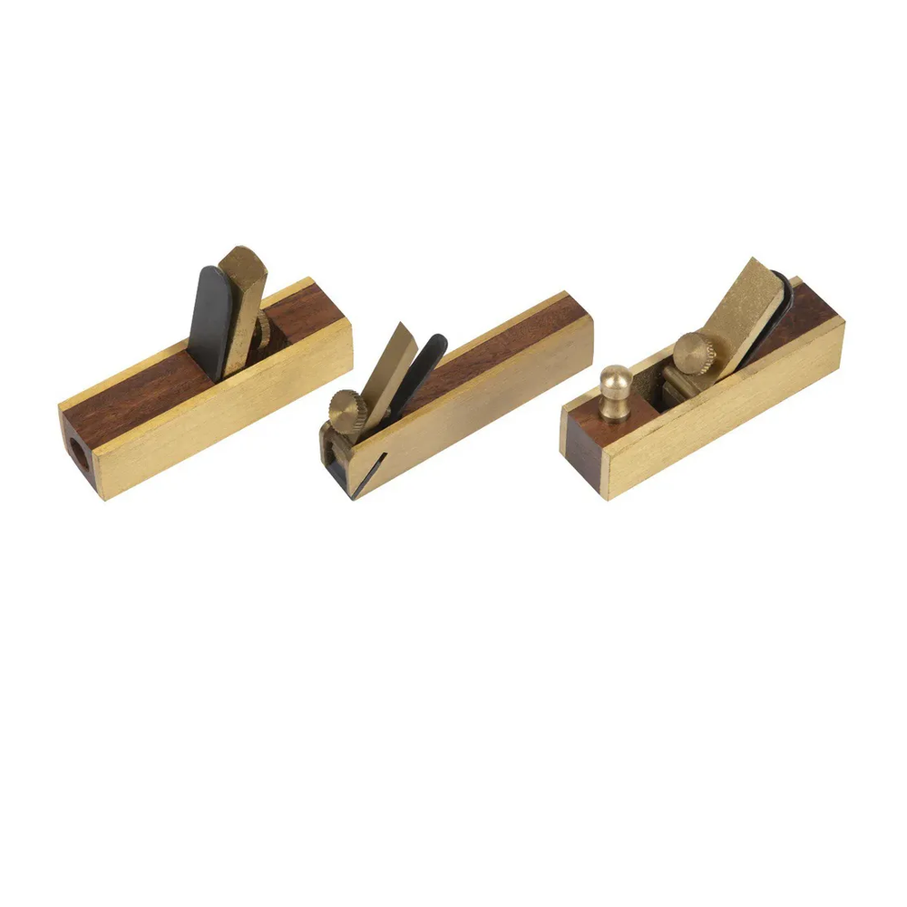 Новинка! Набор латунных мини - рубанков 3 шт. GARVIN Micro Mini Block Plane торцовочный рубанок 75 / 20 мм, торцовочный рубанок с укороченным носиком 75 / 12 мм, циклевочный рубанок 72 / 12,5 мм HEPHA SWP-0176