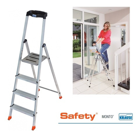 Новинка! Свободностоящая стремянка 2К заглушки 4 ступеней MONTO SAFETY Krause 128942