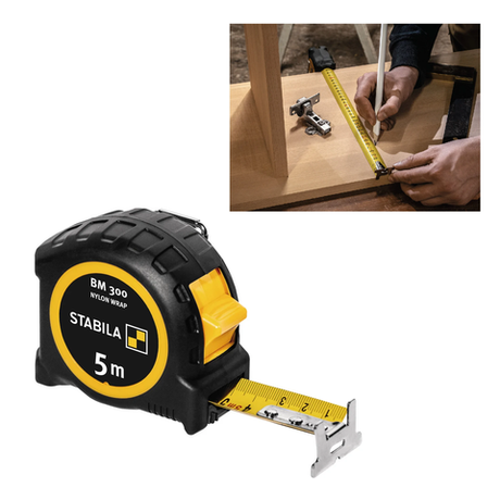 Новинка! Рулетка STABILA BM 300 5 м х 25 мм, Softgrip защита от удара, крючок SPIKES, зажим EASY-CLIP 19577