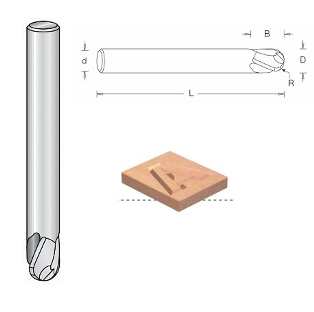 ХИТ! Фреза спиральная радиусная для гравировки  8 x 11 x 70 x 8 R 4 Z 3 Dimar SO1063085