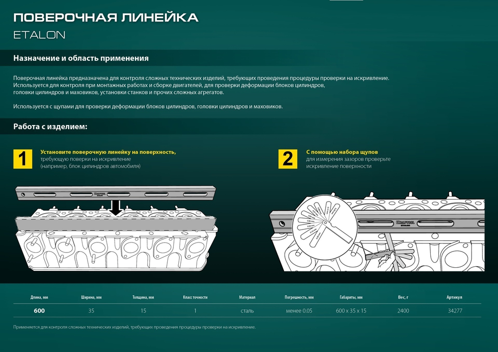 2025 ЦЕНЫ НИЖЕ! Поверочная линейка 600 х 35 х 16 мм класс точности 1 в футляре ETALON KRAFTOOL 34277