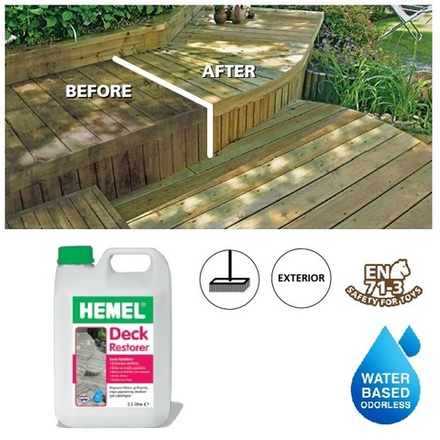 Очиститель для террас для наружных работ Deck Restorer Бесцветный 2,5 л, для восстановления посеревшей обветренной древесины террас и садовой мебели без шлифования 8000H HEMEL 10813