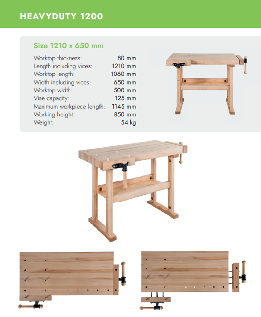 Новинка! Чешский верстак столярный деревянный 1210 х 650 х 850 мм столешница из массива бука 80 мм 2 тисков York 22 отверстий 20 мм под фиксаторы PINIE HeavyDuty1200D20