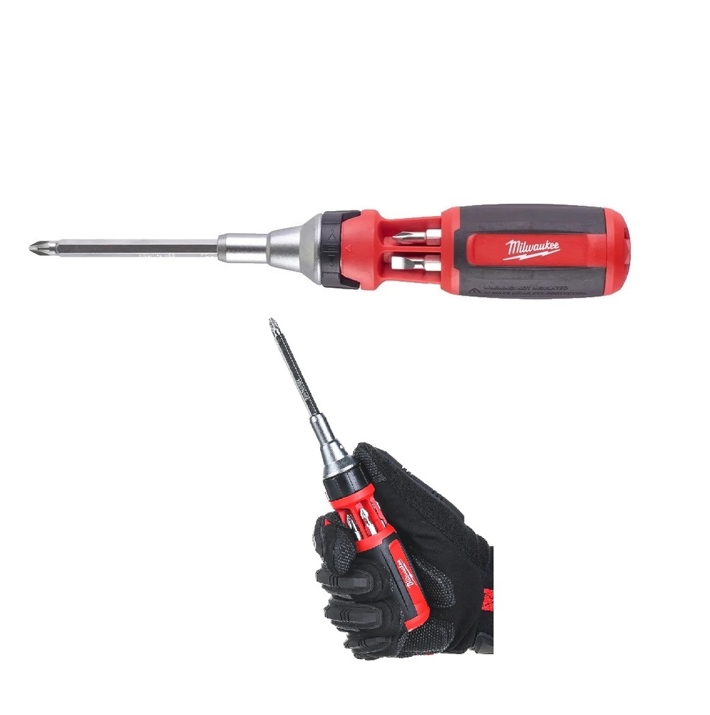АКЦИЯ RED STRIKE -23%! Отвертка с трещоткой 9 в 1 PH1 / PH2 / PZ1 / PZ2 / T15 / T20 / SL 5.5 MILWAUKEE 4932471598
