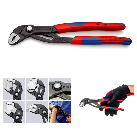 Новинка! Высокотехнологичные сантехнические клещи переставные KNIPEX COBRA (КОБРА) 250 мм, зев 50 мм, фосфатированные, 2-компонентные ручки, в блистере 87 02 250 KN-8702250SB