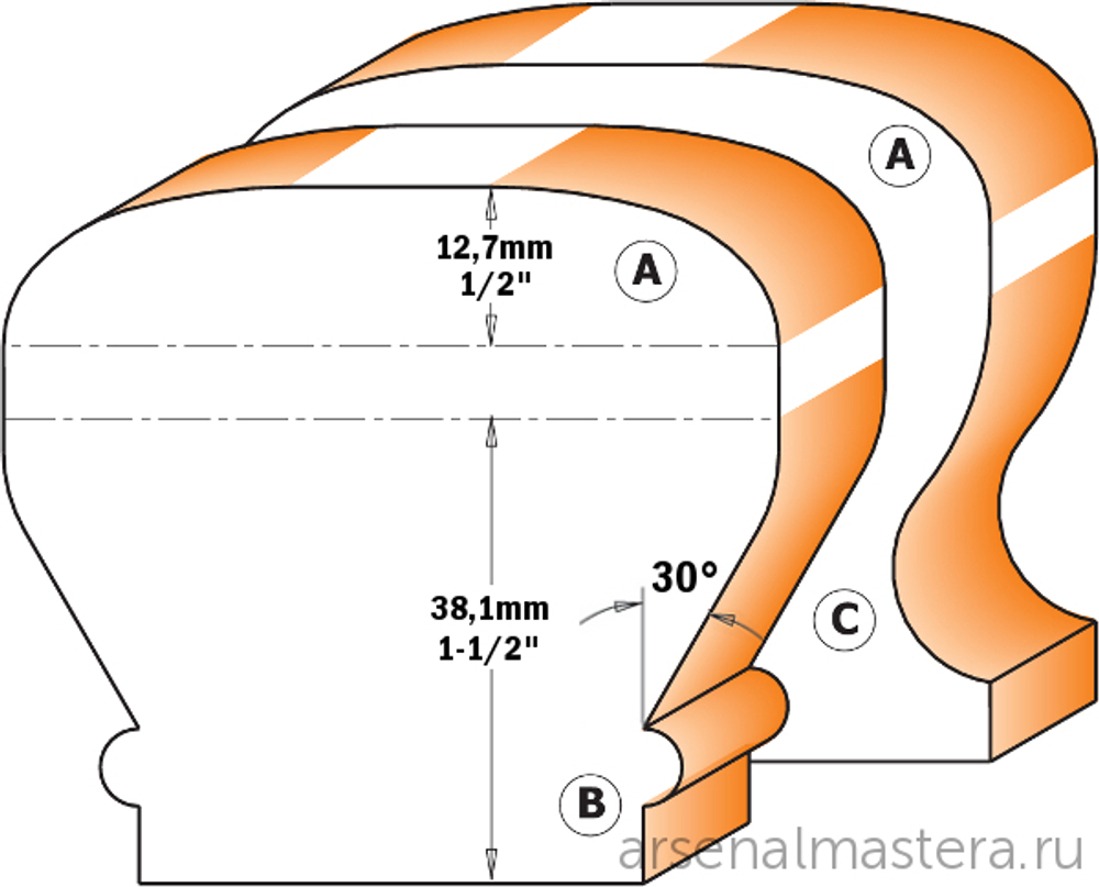 Фреза для перил бок (C) S 12 D 31,75 x 38 CMT 956.702.11