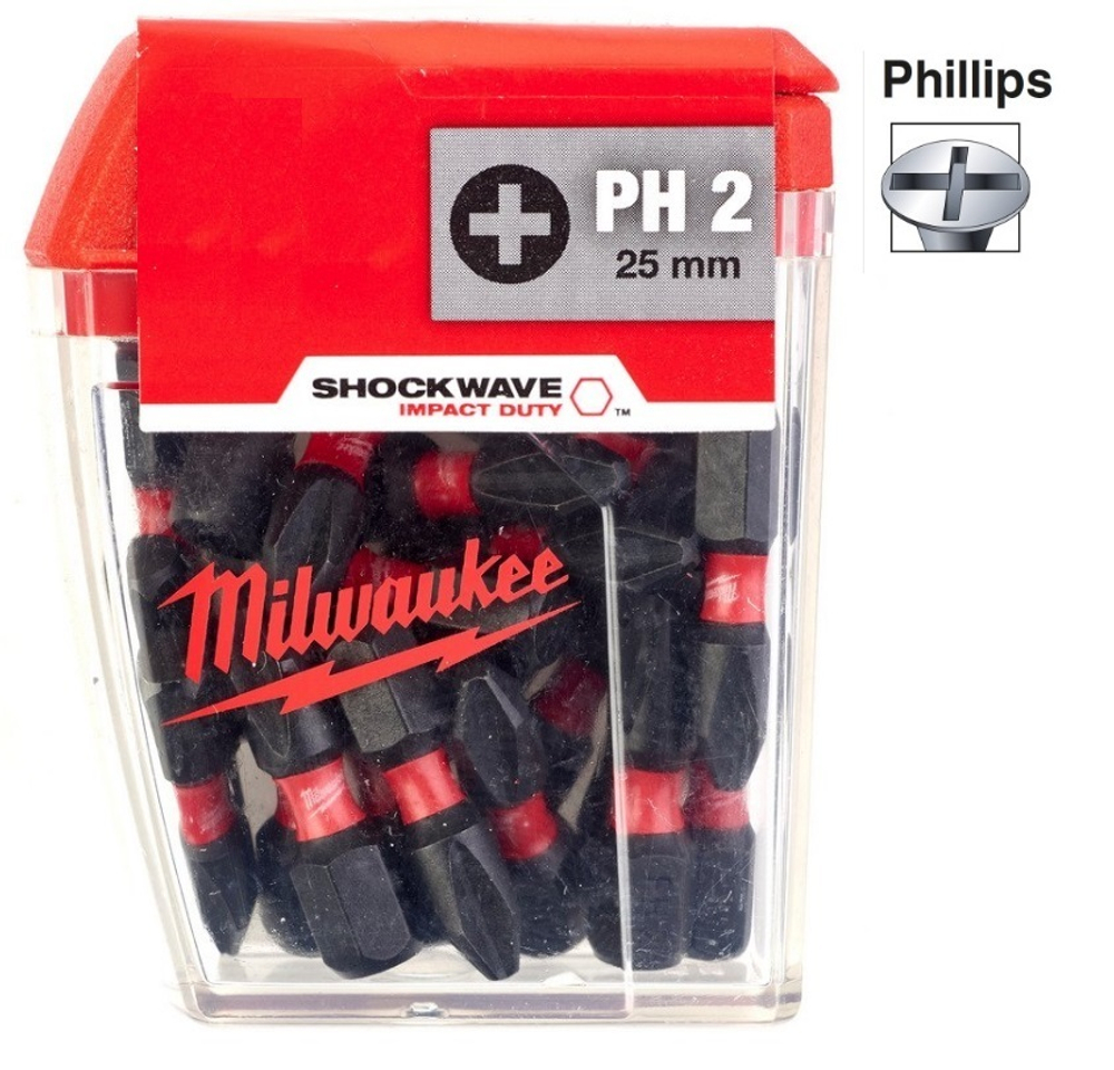 ХИТ! Биты комплект 25 шт Milwaukee Shockwave Impact Duty PH2 x 25 мм 4932430853