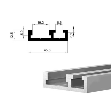 Профиль - шина 45,6 мм, анодированная, цвет матовый серебристый 1 м Woodwork TR045.1000